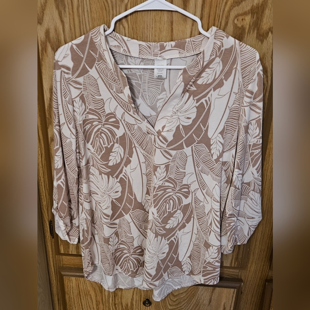 Elegant Beige Leaf Print Blouse